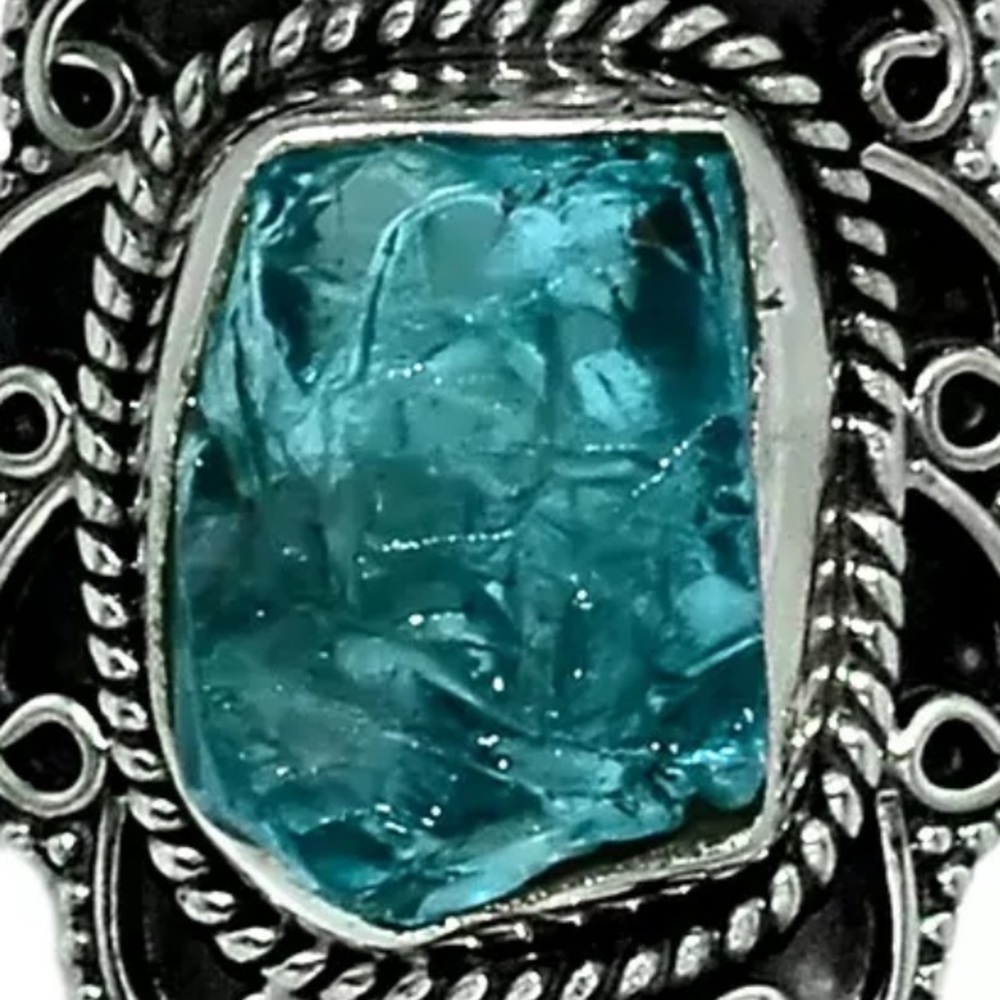 Neon blue Apatite sterling silver ring size 6 - Picture 2 of 5